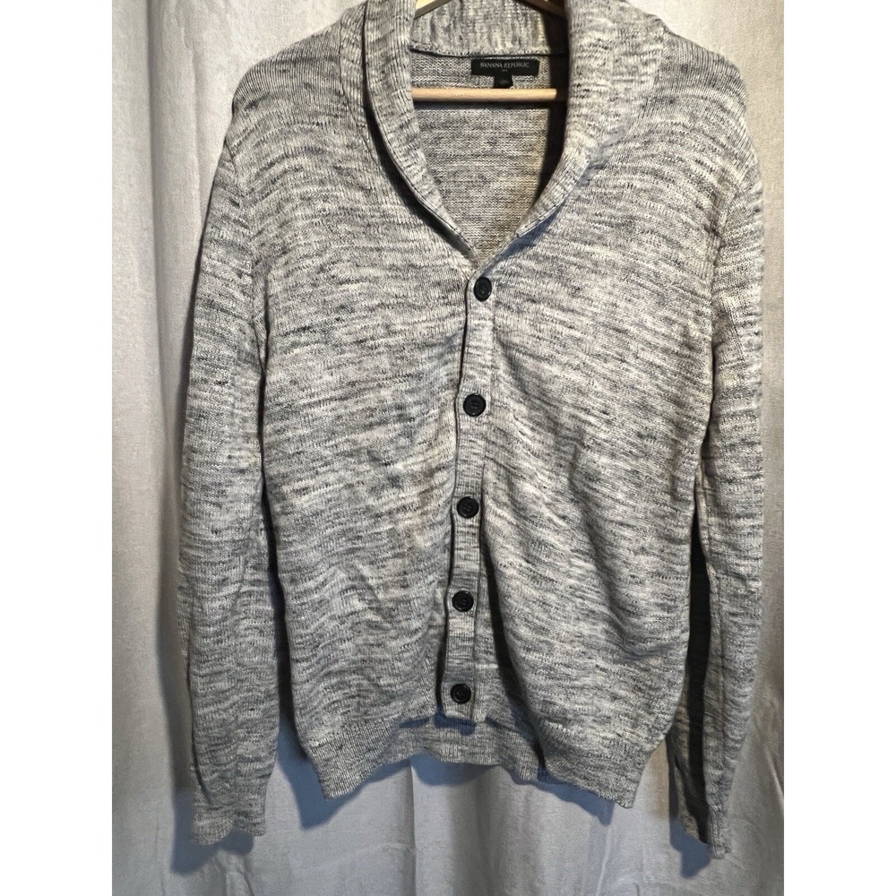 Banana Republic men's cowl neck Cardigan cable Knit Sweater gray size MEDIUM